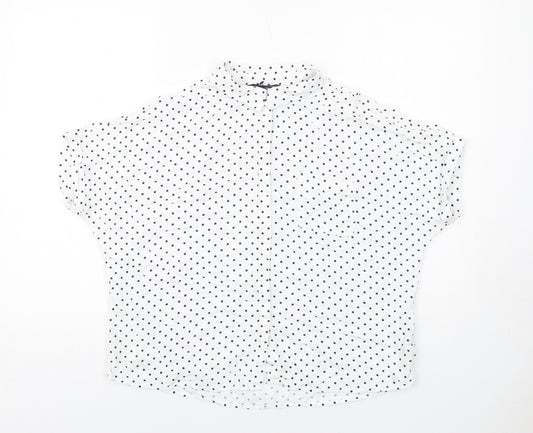 Marks and Spencer Womens White Polka Dot Viscose Basic Button-Up Size 14 Collared