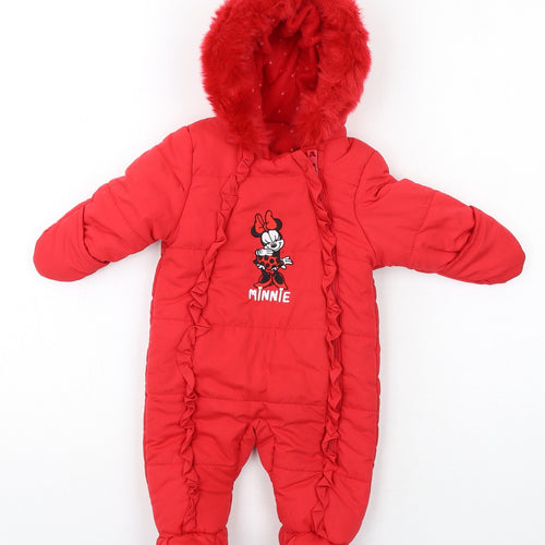 Disney Girls Red Basic Coat Snowsuit Size 0-3 Months Zip - Minnie Mouse