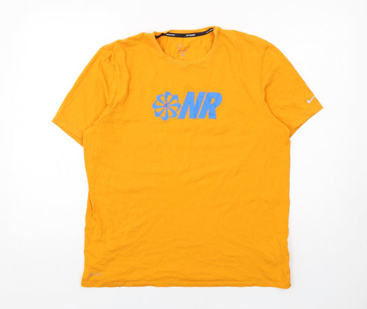 Nike Mens Yellow Cotton T-Shirt Size M Round Neck - Nike Running