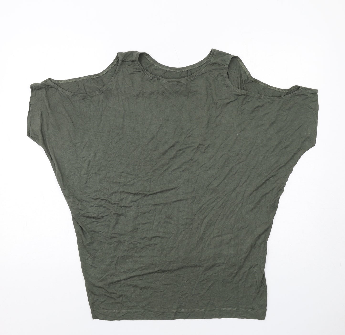 New Look Womens Green Viscose Basic T-Shirt Size 10 Round Neck - Cold Shoulder