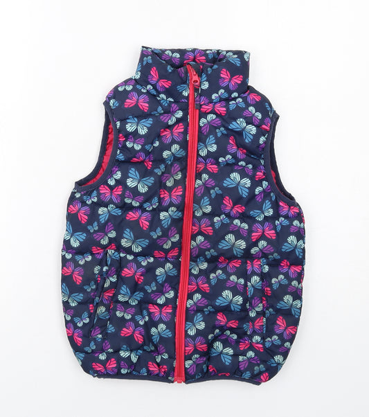 Mountain Warehouse Girls Blue Geometric Gilet Jacket Size 7-8 Years Zip - Butterfly Pattern