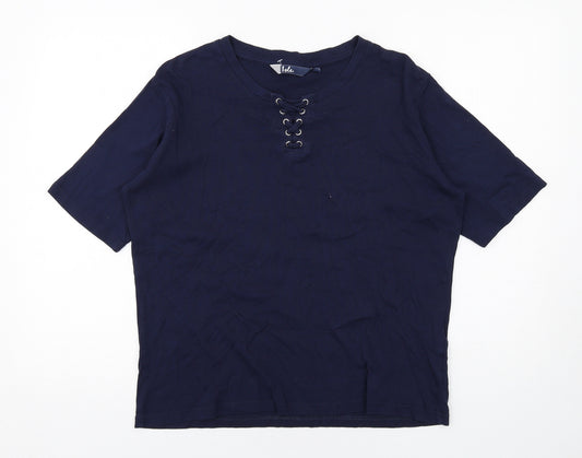 EWM Womens Blue Cotton Basic T-Shirt Size 18 Round Neck - Lace Up Detail