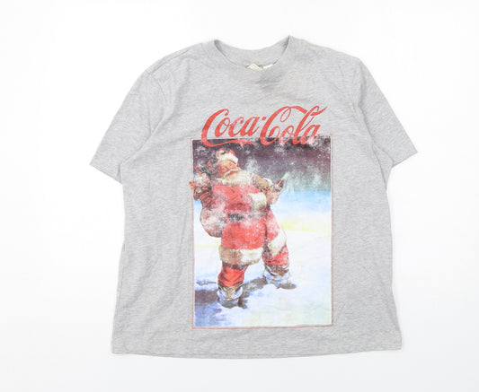 H&M Womens Grey Cotton Basic T-Shirt Size M Crew Neck - Coca-Cola Christmas Santa