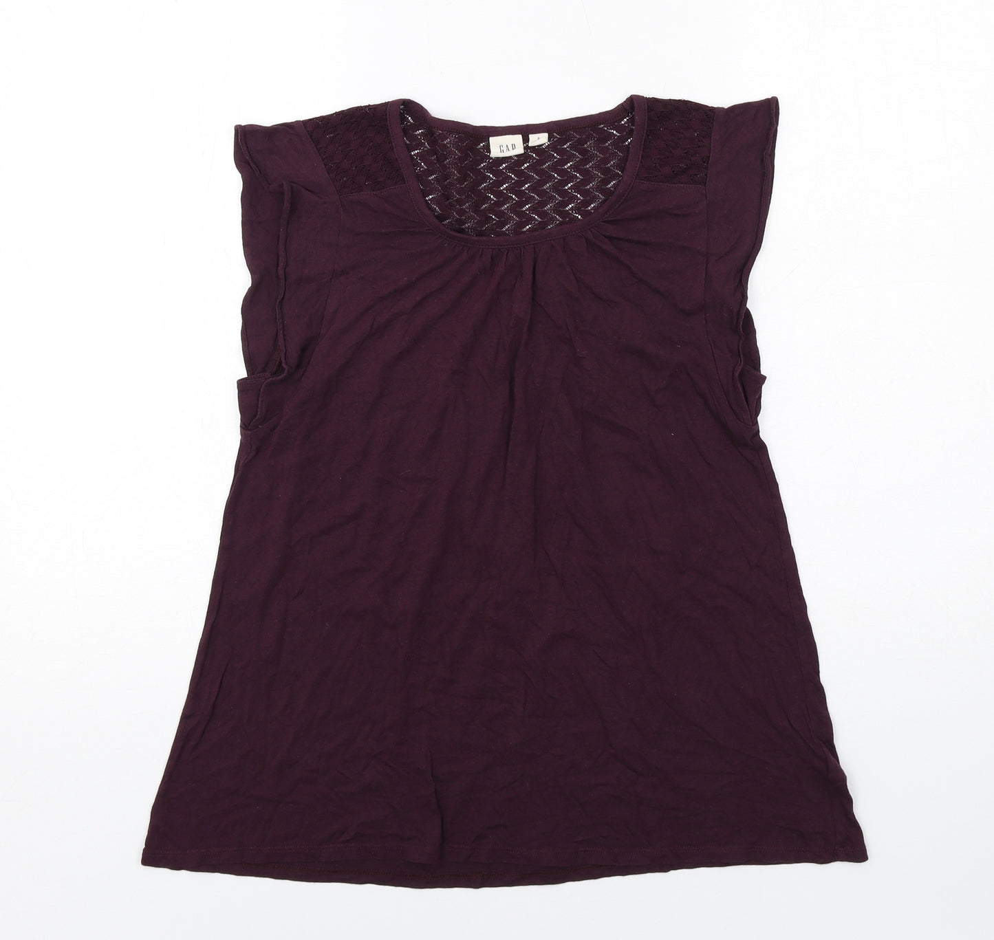Gap Womens Purple Cotton Basic T-Shirt Size S Boat Neck - Lace Detail