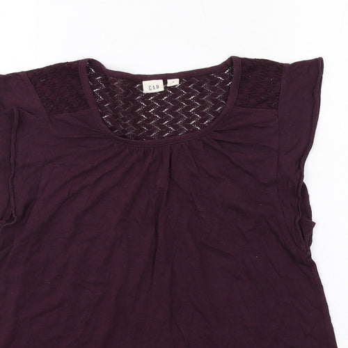 Gap Womens Purple Cotton Basic T-Shirt Size S Boat Neck - Lace Detail