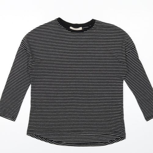 Zara Womens Black Striped Cotton Basic T-Shirt Size S Crew Neck