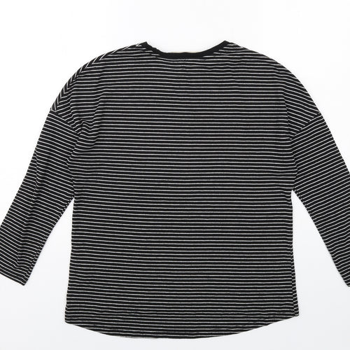 Zara Womens Black Striped Cotton Basic T-Shirt Size S Crew Neck