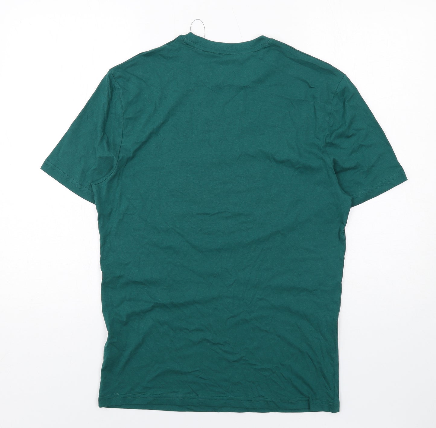 Marks and Spencer Mens Green Cotton T-Shirt Size S Round Neck - Gin-gle All The Way