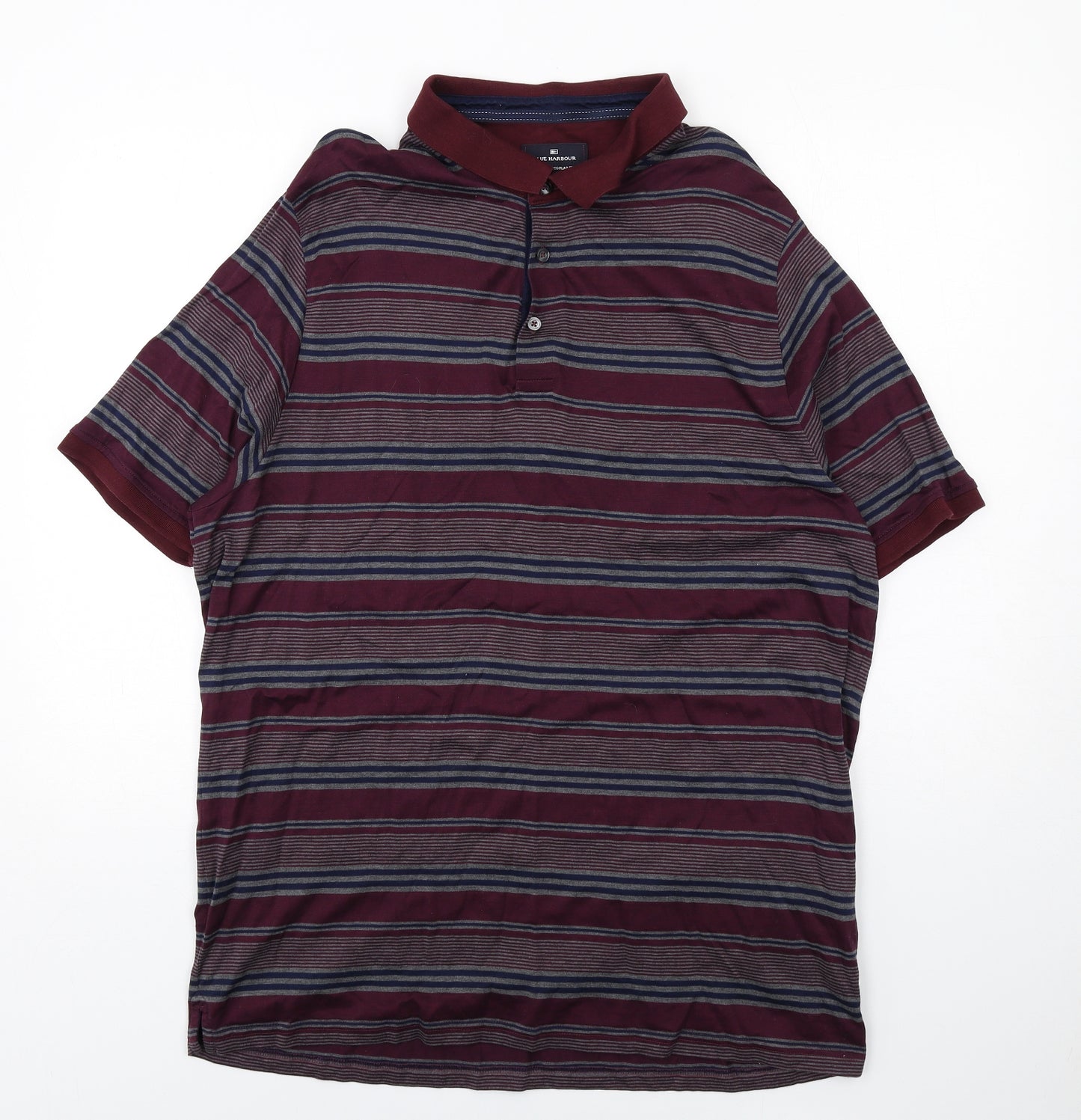 Blue Harbour Mens Red Striped Cotton Polo Size 2XL Collared Button