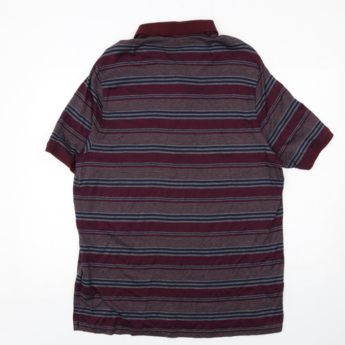 Blue Harbour Mens Red Striped Cotton Polo Size 2XL Collared Button