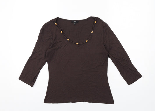 Per Una Womens Brown Viscose Basic T-Shirt Size 14 Scoop Neck - Neckline Detail