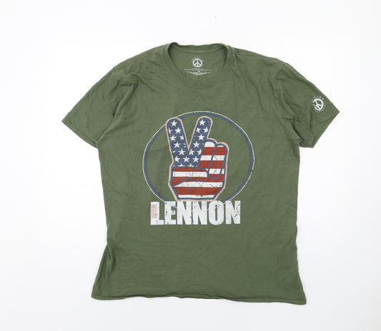 John Lennon Mens Green Cotton T-Shirt Size XL Round Neck