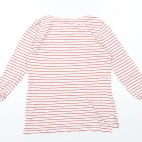 Debenhams Womens White Striped Cotton Basic T-Shirt Size 10 Boat Neck
