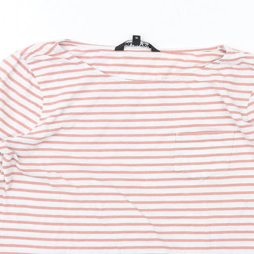 Debenhams Womens White Striped Cotton Basic T-Shirt Size 10 Boat Neck