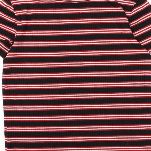 Disney Womens Black Striped Polyester Basic T-Shirt Size XS Crew Neck - Minnie Mouse