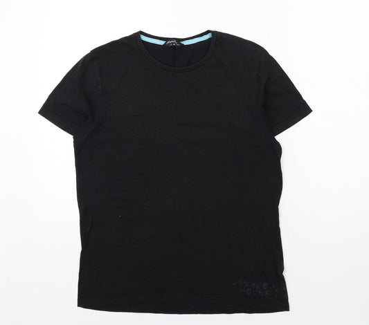 River Island Mens Black Cotton T-Shirt Size M Round Neck