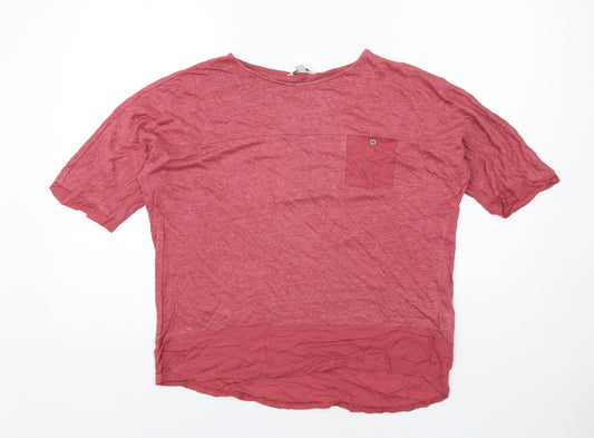 Monsoon Womens Pink Linen Basic T-Shirt Size M Boat Neck