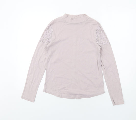 NEXT Womens Purple Cotton Basic T-Shirt Size 10 Mock Neck - Lace Detail