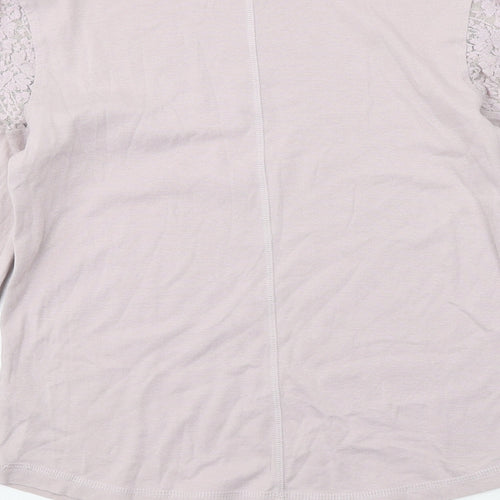 NEXT Womens Purple Cotton Basic T-Shirt Size 10 Mock Neck - Lace Detail