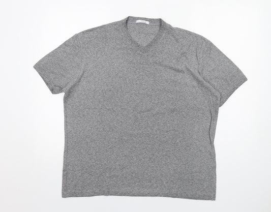 Marks and Spencer Mens Grey Cotton T-Shirt Size L V-Neck