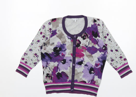 Per Una Womens Multicoloured Round Neck Floral Cotton Cardigan Jumper Size 12