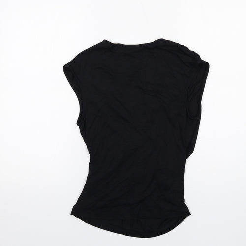Marks and Spencer Womens Black Cotton Basic T-Shirt Size 10 V-Neck - Ruched Front
