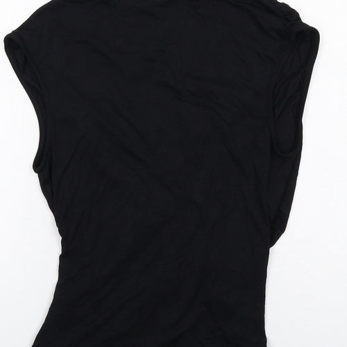 Marks and Spencer Womens Black Cotton Basic T-Shirt Size 10 V-Neck - Ruched Front