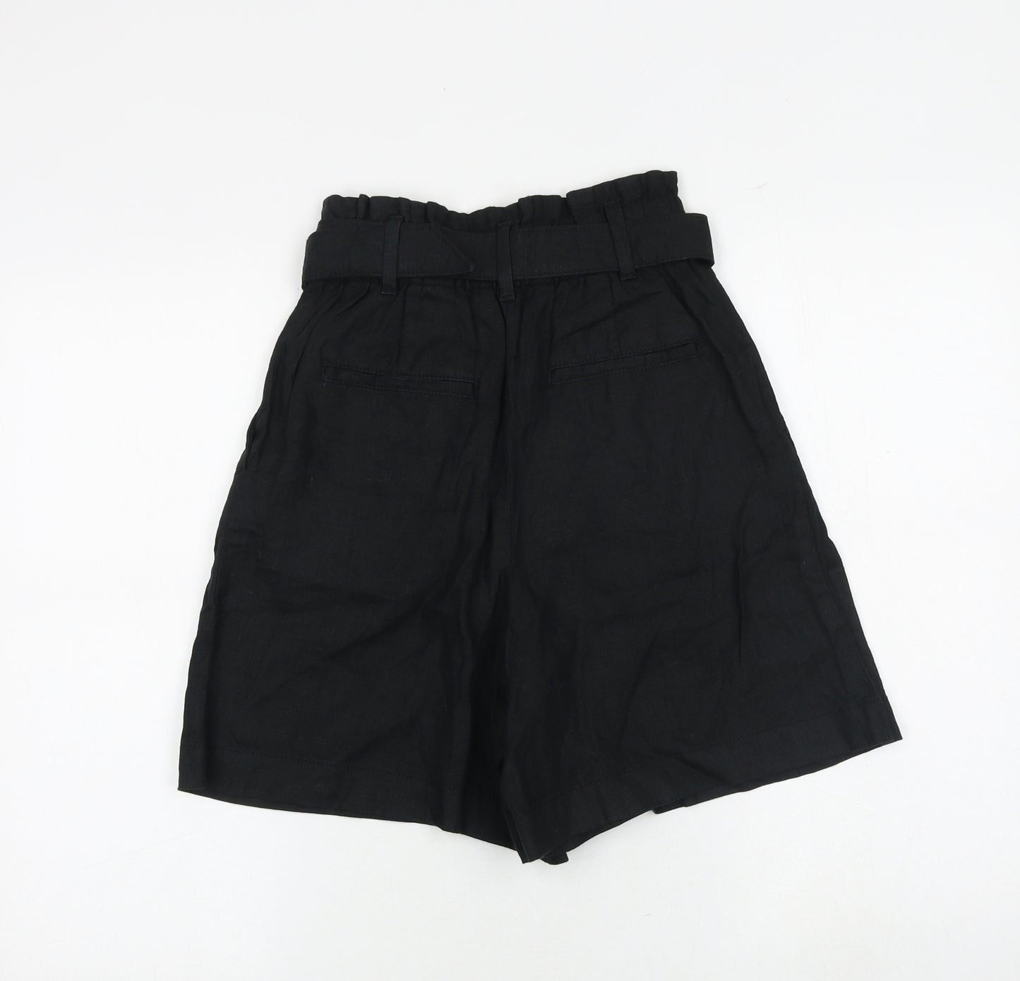 Marks and Spencer Womens Black Leather Culotte Shorts Size 6 Regular Buckle