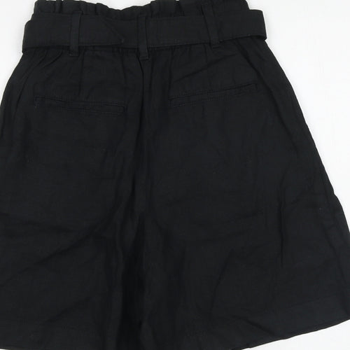 Marks and Spencer Womens Black Leather Culotte Shorts Size 6 Regular Buckle