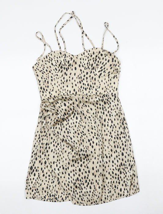 Zara Womens Multicoloured Animal Print Polyester Slip Dress Size S Sweetheart Zip - Cheetah pattern