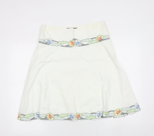 French Connection Womens White Geometric Cotton Swing Skirt Size 12 Zip