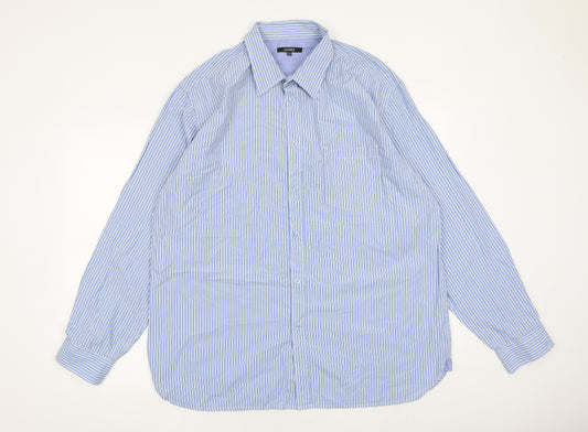 Dunnes Stores Mens Blue Striped Cotton Button-Up Size 2XL Collared Button