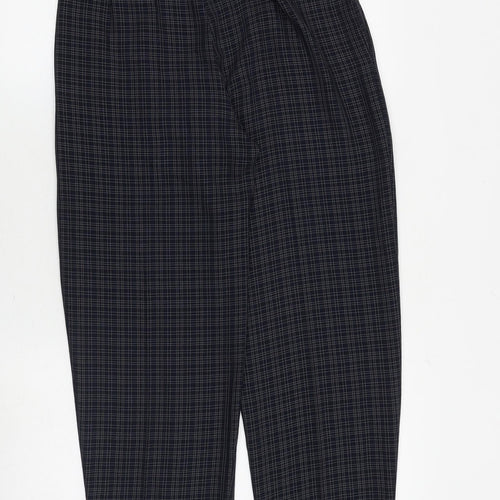 Marks and Spencer Womens Blue Check Polyester Trousers Size 10 Regular Zip