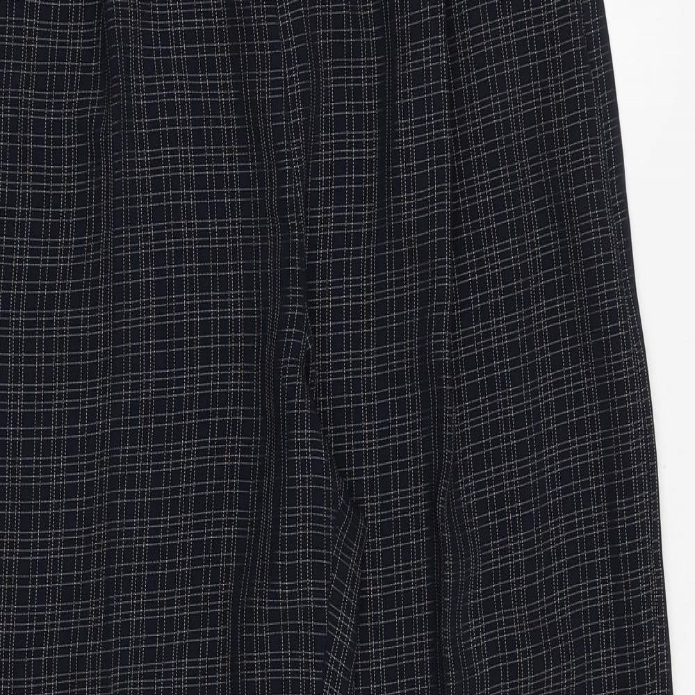 Marks and Spencer Womens Blue Check Polyester Trousers Size 10 Regular Zip