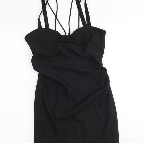 Zara Womens Black Polyester Slip Dress Size M Sweetheart Zip