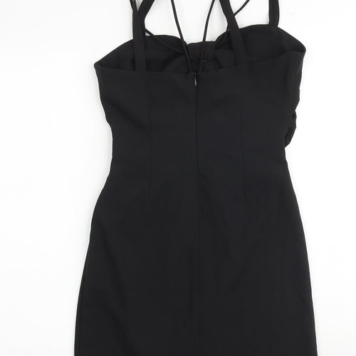 Zara Womens Black Polyester Slip Dress Size M Sweetheart Zip