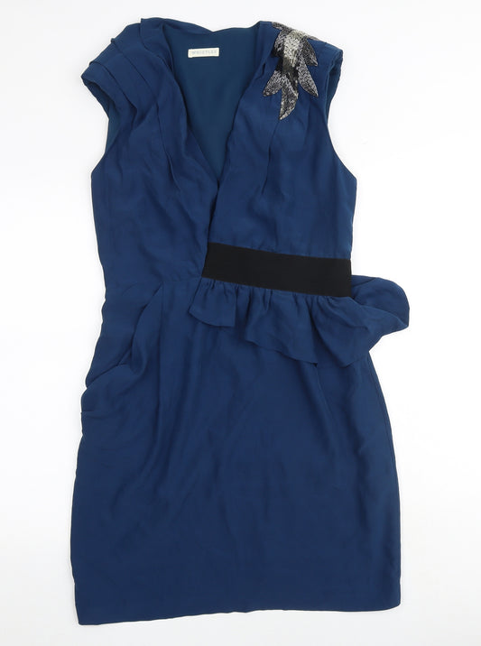 Whistles Womens Blue Silk A-Line Size 14 V-Neck Zip