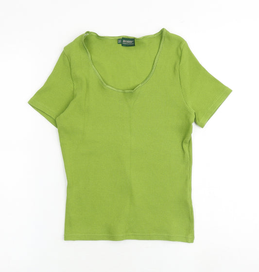 Hobbs Womens Green Cotton Basic T-Shirt Size 14 Scoop Neck - Ribbed