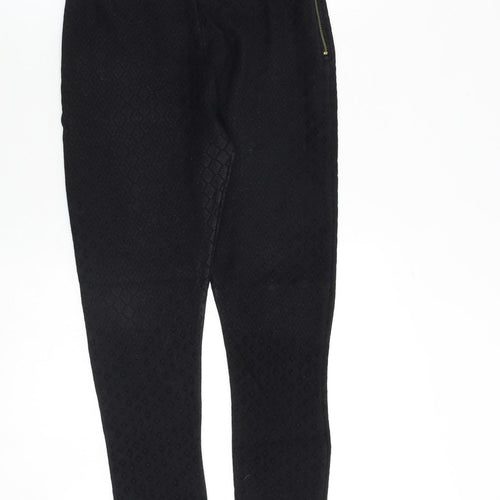 Topshop Womens Black Geometric Viscose Capri Trousers Size 12 Regular Zip