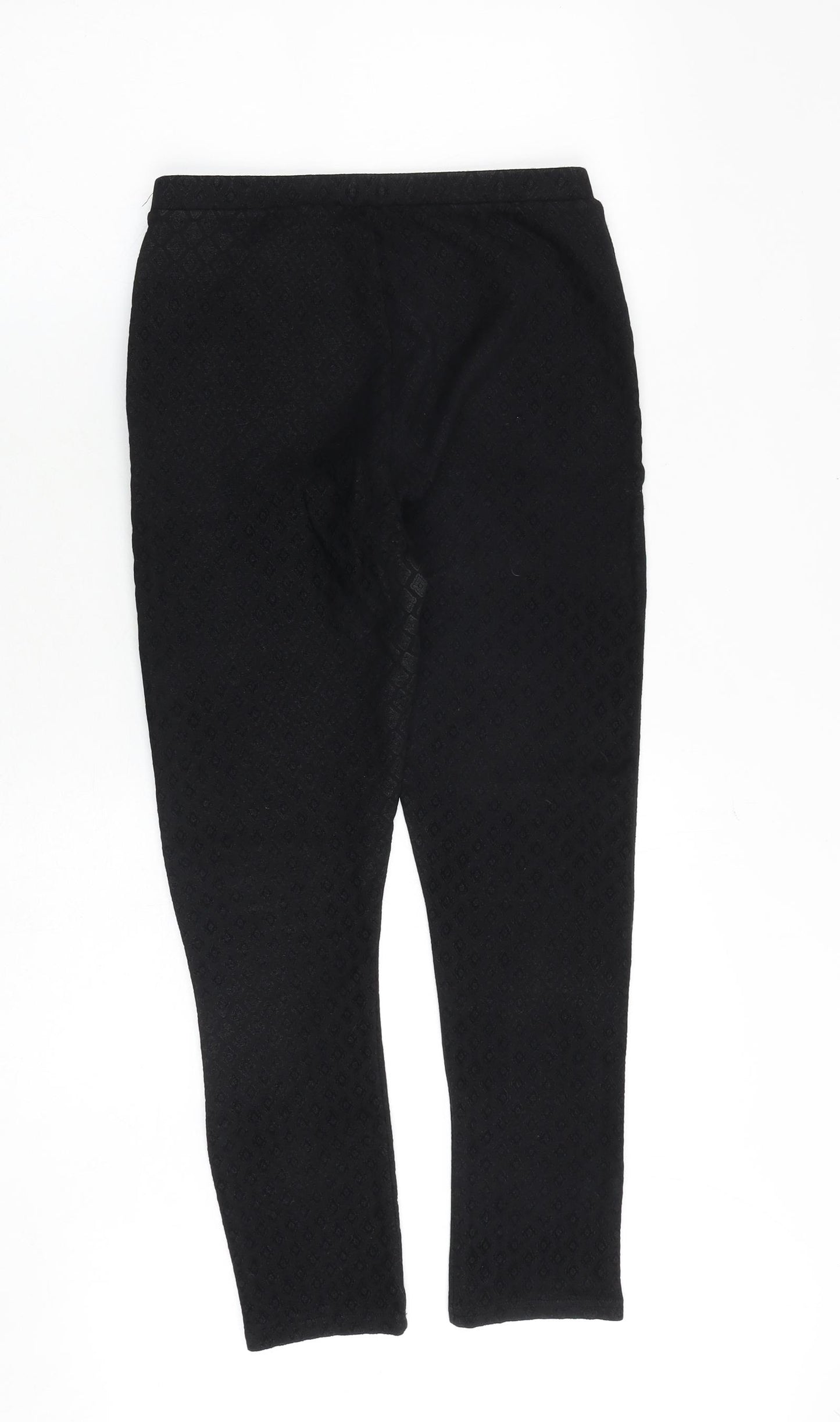 Topshop Womens Black Geometric Viscose Capri Trousers Size 12 Regular Zip