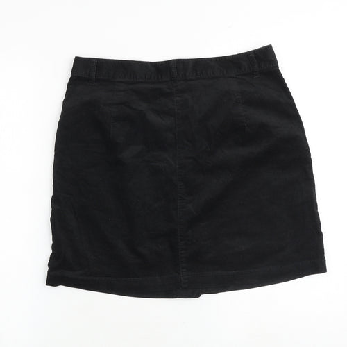 Marks and Spencer Womens Black Cotton A-Line Skirt Size 12 Button