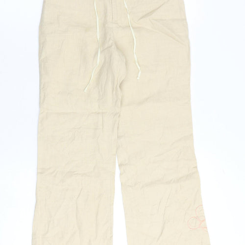 Zara Girls Beige Flax Jogger Trousers Size 10 Years Regular Zip