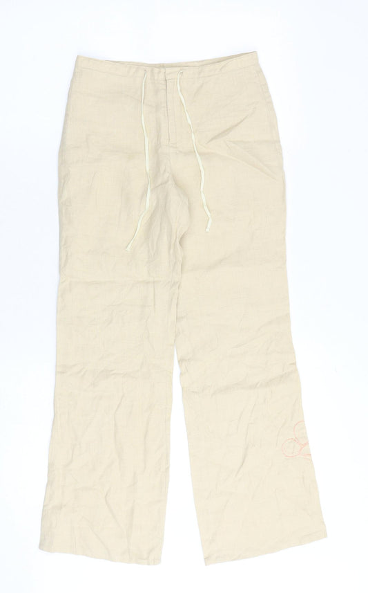 Zara Girls Beige Flax Jogger Trousers Size 10 Years Regular Zip