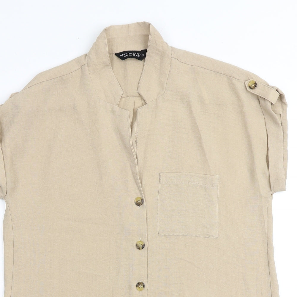 Dorothy Perkins Womens Beige Polyester Basic Button-Up Size 10 Collared - Tie Front Detail