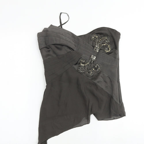 Karen Millen Womens Grey Polyester Basic Blouse Size 12 Sweetheart - Corset Style
