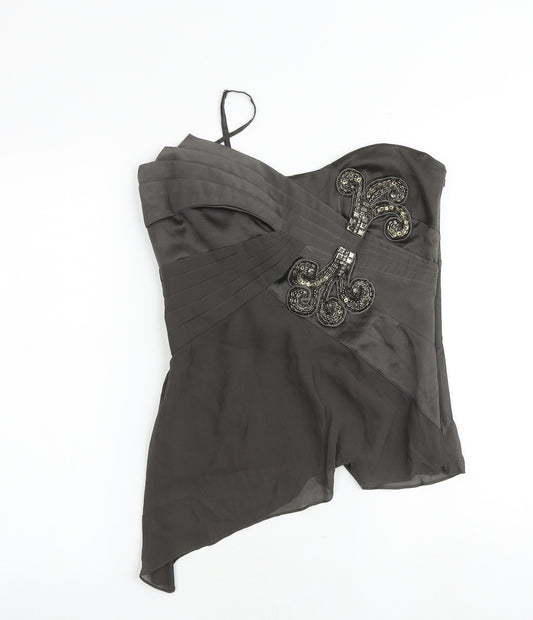 Karen Millen Womens Grey Polyester Basic Blouse Size 12 Sweetheart - Corset Style