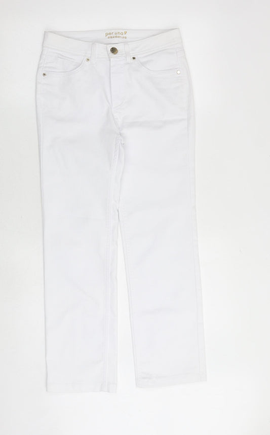 Per Una Womens White Cotton Straight Jeans Size 8 Regular Zip
