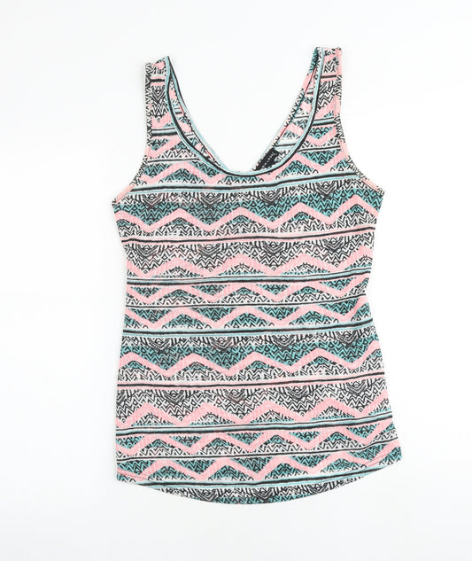 New Look Womens Multicoloured Geometric Polyester Basic Tank Size 14 Round Neck