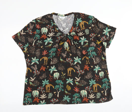 EWM Womens Multicoloured Geometric Viscose Basic T-Shirt Size XL V-Neck - Size 22-24