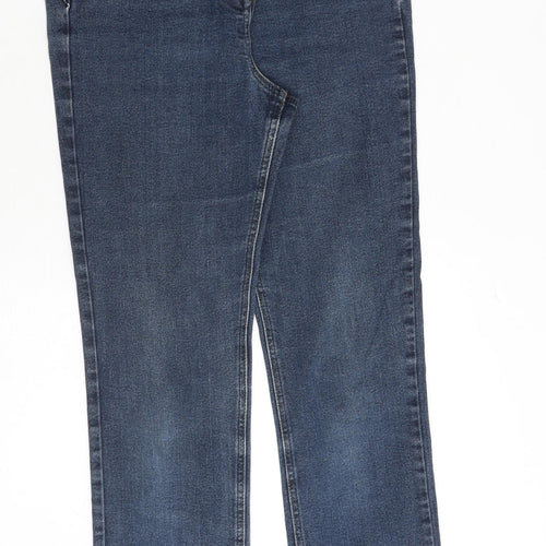 BHS Womens Blue Cotton Straight Jeans Size 14 Regular Zip
